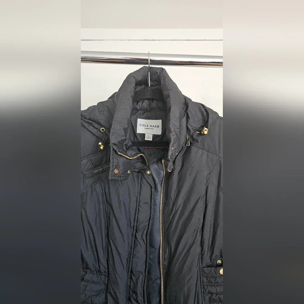 Cole Haan Signature Puffer Jacket Women's Medium Black Full Zip Down Filled Long - Picture 2 of 8